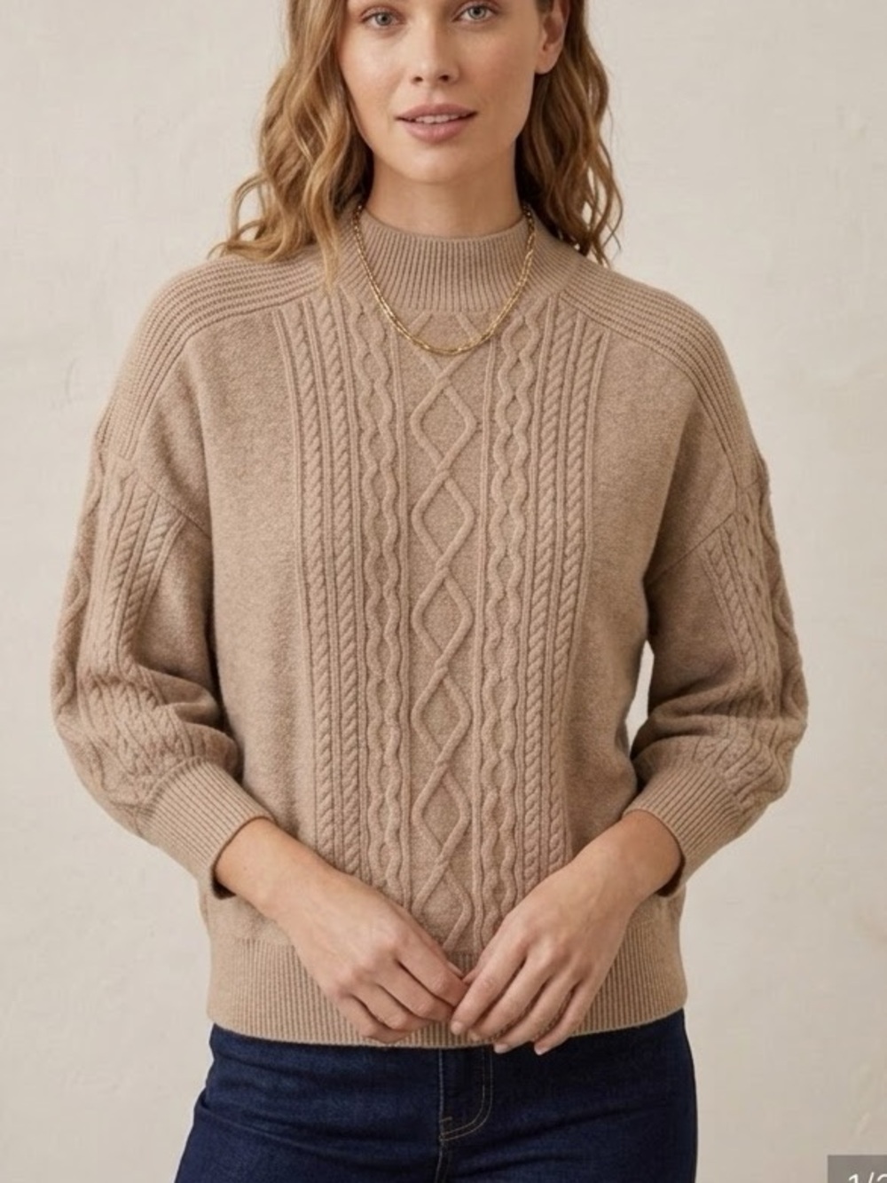 CYRUS Women's Cable Knit Mock Neck Sweater